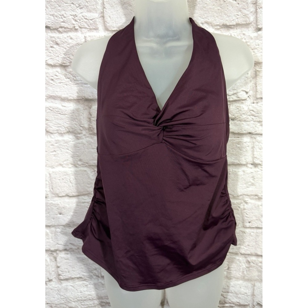 Lands End Size 14 Twist Front Halter Tankini Top Swimwear Ruched Sides Purple